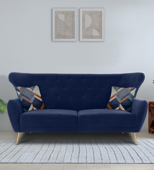 Halifax Velvet 3 Seater Sofa in Navy Blue Colour