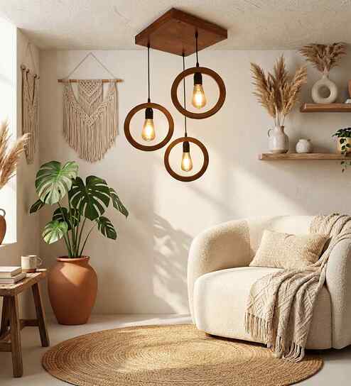 Halo Brown Solid Wood Cluster Hanging Light