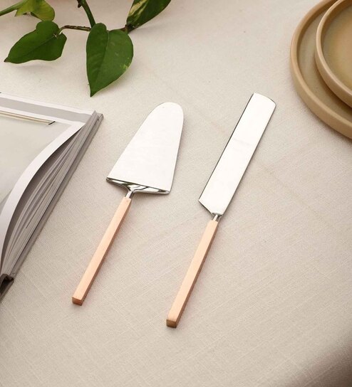 Hammered Copper Handles Stainless Steel Cake (Set of 2) - Cake Knife and Spatula
