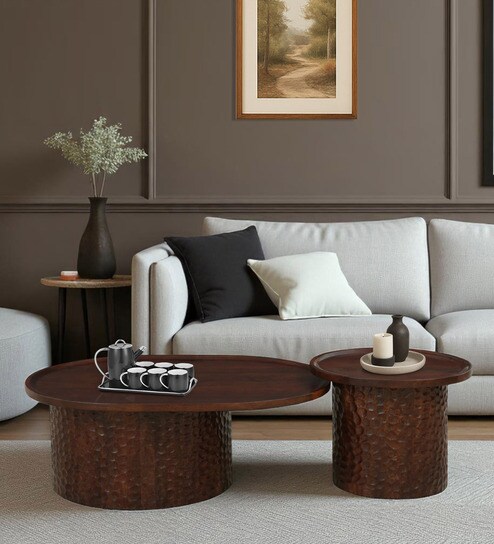 Hammered Mango Wood Nesting Coffee Table Set In Tubbaq Finish