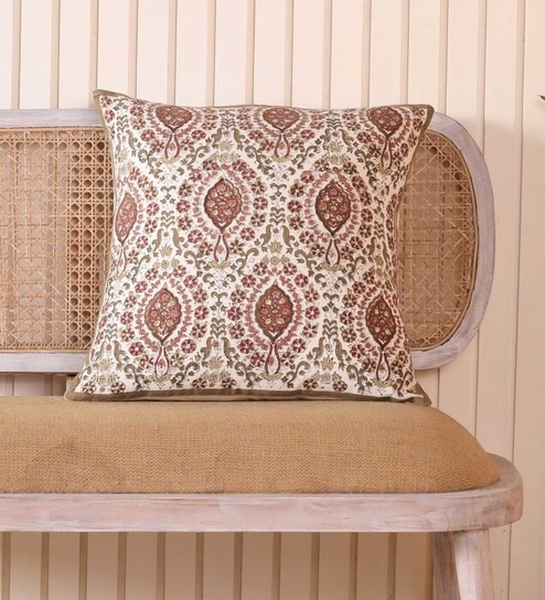 Hand Block Printed Cotton Ivory and Rust (18x18inches) Cushion Covers