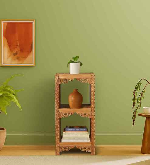Ryce Hand Carved Bookshelf in Honey Finish