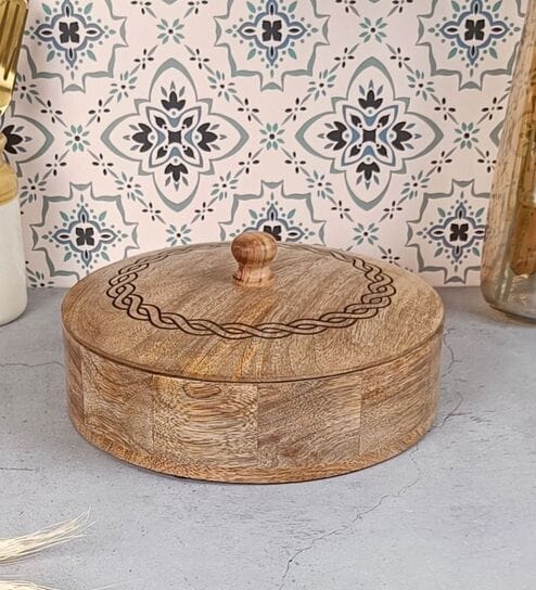 Hand-made Mago Wood Chapti Box with Carved Lid