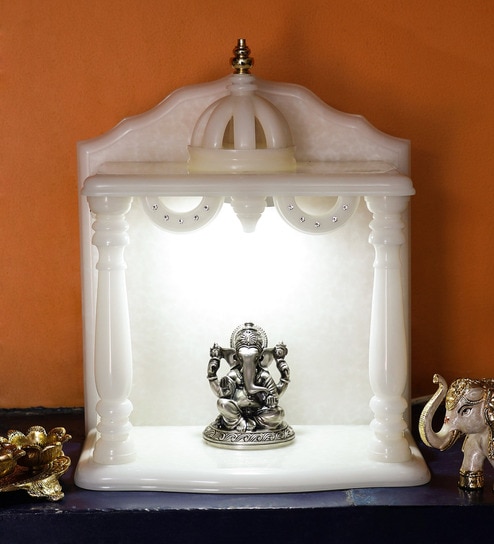 White Onyx Marble Pooja Mandir Without Door By Bhavya Craft