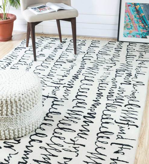 Hand Tufted Ivory 5x8 Feet Wool And Viscose Geometric Carpet By Jaipur Rugs