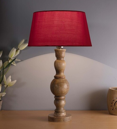 Hand Turned Wood Bubble Bedside Table Lamp, White Drum Shade By Homesake