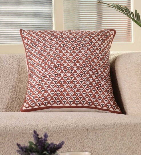 Handblock Printed Cotton Geometric Pattern Maroon and Black (18x18inches) Cushion Covers