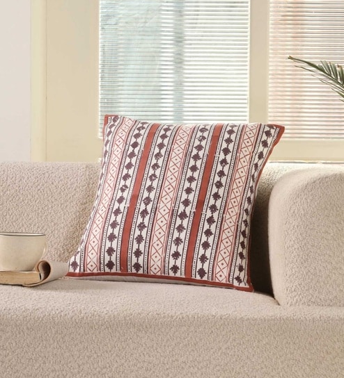 Handblock Printed Cotton Unique Maroon and Black Pattern Set of 4 (18x18inches) Cushion Covers