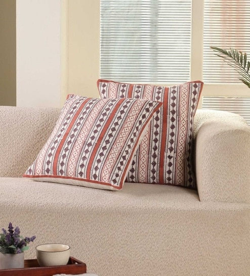 HandblockPrinted Cotton Unique Maroon and Black Pattern Set of 4 (18x18inches) Cushion Covers