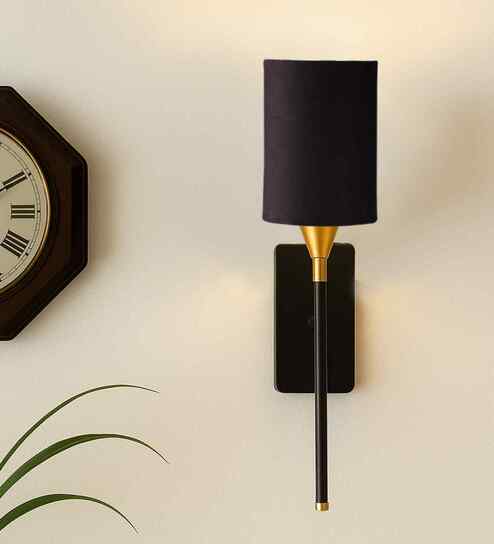 Handcrafted Cotton Fabric Wall Lamp | Metal Body | Elegant Wall Light for Home D cor-(Black)