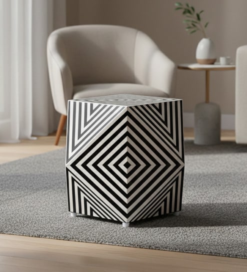 Handcrafted End Table In Bone Inlay Finish