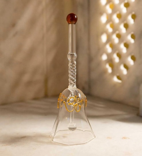 Transparent Handcrafted Glass Pooja Bell with Om Design