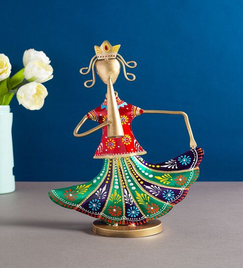 Handcrafted Musician Lady Multicolour Colour Wrought Iron Figurine