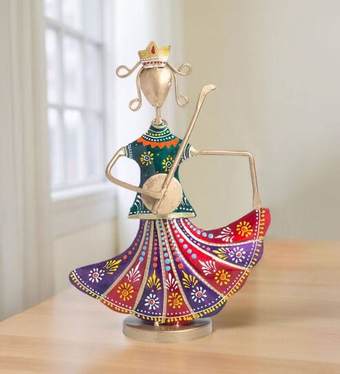 Handcrafted Musician Lady Multicolour Colour Wrought Iron Figurine