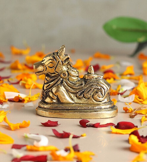 Golden Handcrafted Nandi Brass Statue