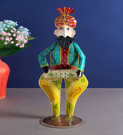 Handcrafted Sardar Musician Multicolour Wrought Iron Figurine