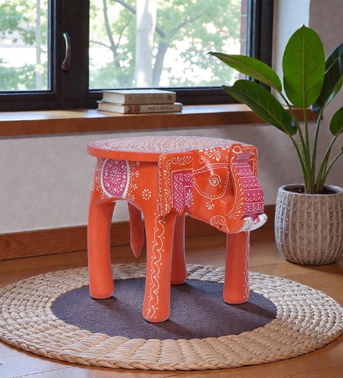 Red Handcrafted Wooden Elephant Chowkie