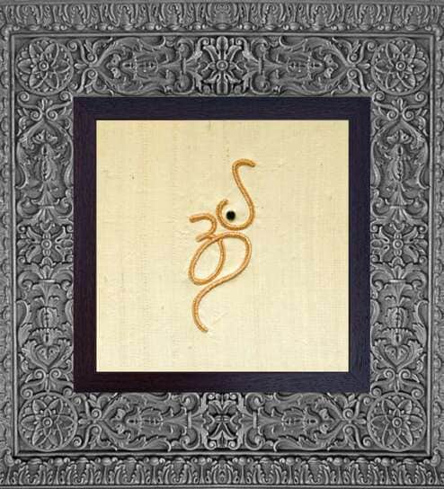 Yellow Handcrafted Omkar Gold-Plated Jardoshi Embroidery Wall Art