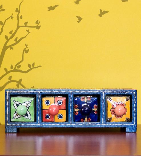 Buy Handicraft Antique Look Made Ceramic Drawer And Wooden Chest