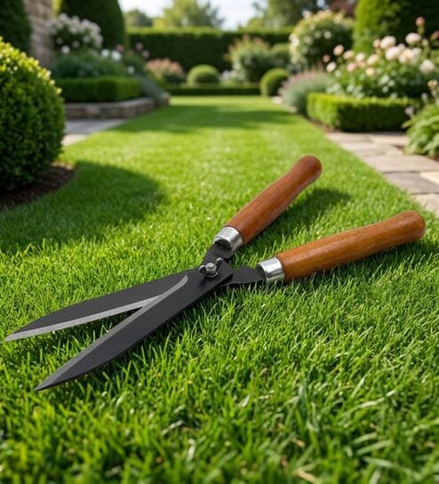 Brown Grass Shears with Wooden Handles