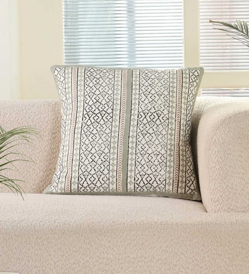 Handmade Cotton Aqua Green and Off White (18x18inches) Cushion Covers