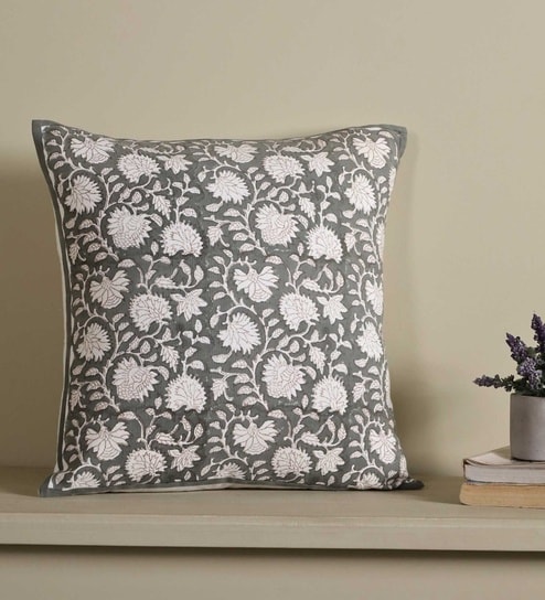 Handmade Cotton Charcoal and Off White (18x18inches) Cushion Covers
