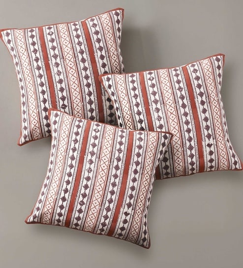 Handmade Cotton Charcoal and Off White Set of 3 (18x18inches) Cushion Covers-image-3