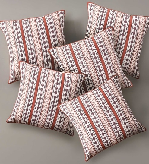 Handmade Cotton Charcoal and Off White Set of 5 (18x18inches) Cushion Covers-image-49