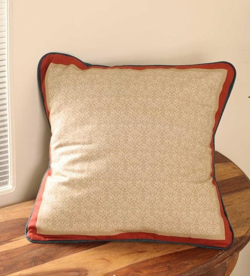 Handmade Cotton Ivory, Maroon, and Navy Blue (16x16inches) Cushion Covers