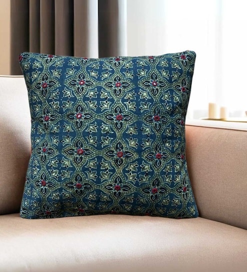 Handmade Cotton Ivory Maroon Blue Set of 3(16x16inches) Cushion Covers