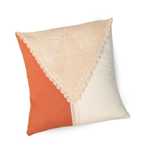 Handmade Cotton Rust and Off White Crochet (16x16inches) Cushion Covers-image-37