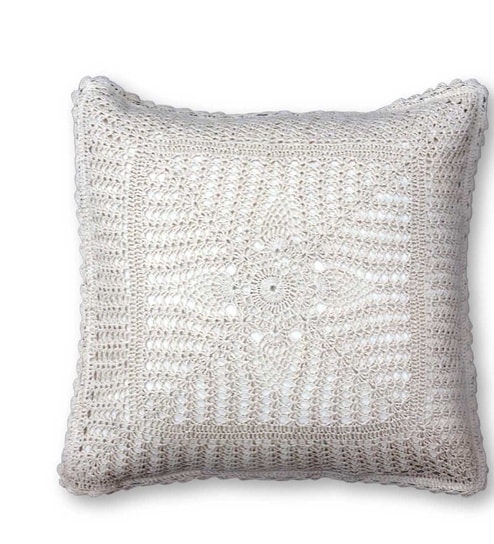 Handmade Crochet Cotton White Set of 2(16x16inches) Cushion Covers-image-4