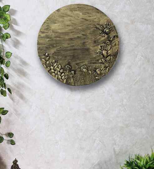Handmade Golden 3D Design 15 Inch Wall Art With Handmade Clay Work