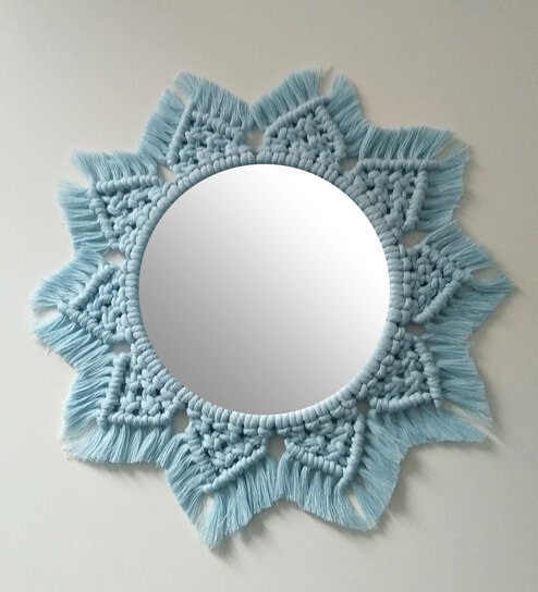 Blue Cotton Macrame Decorative Mirror