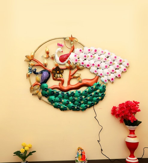 Handmade Multicolor Peacock Metal Wall Art