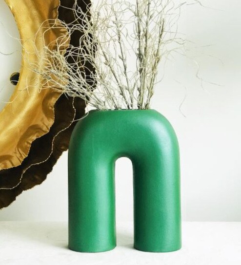 Handmade Sculpture Green Colour Ceramic Table Vase