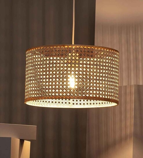 Handmade Webbing Rattan Cane & Sea Grass Pendant Hanging Light (Black & Beige)