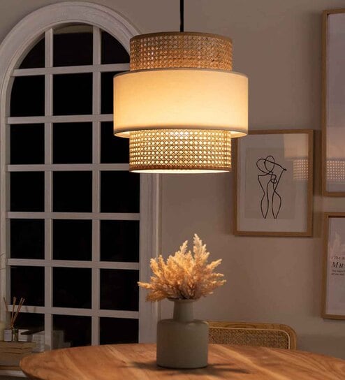 Handmade Webbing Rattan Cane Pendant Hanging Light (Black & Natural)