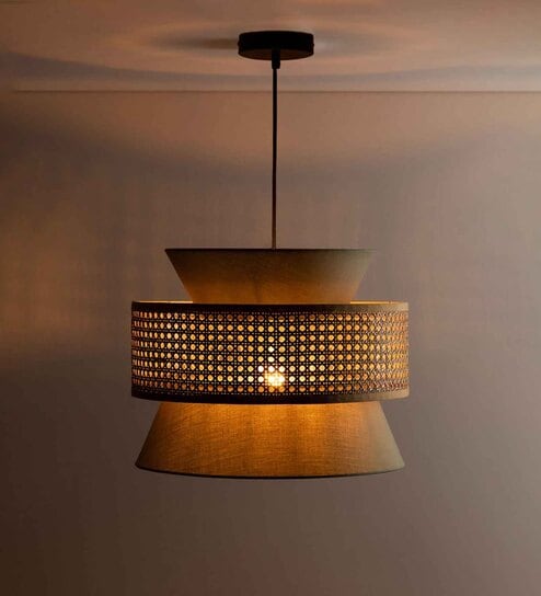 Handmade Webbing Rattan Cane Pendant Hanging Light (Black & Olive Green)