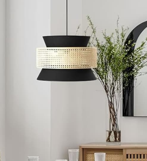 Handmade Webbing Rattan Cane Pendant Hanging Light (Black)