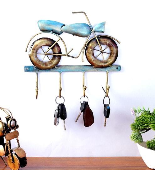Bike Blue & Gold Iron Key Holder