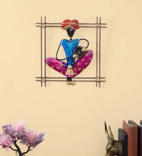 Handpainted Musician Blue & Pink Metal Wall Hanging Wall Art by Golden Peacock