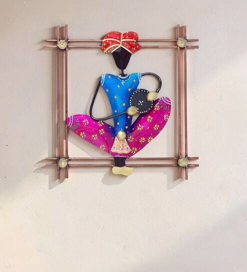 Handpainted Musician Blue & Pink Metal Wall Hanging Wall Art