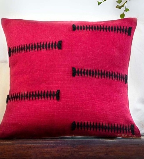 Handwoven Cotton Naga Black & Red (16X16inches) Cushion Cover