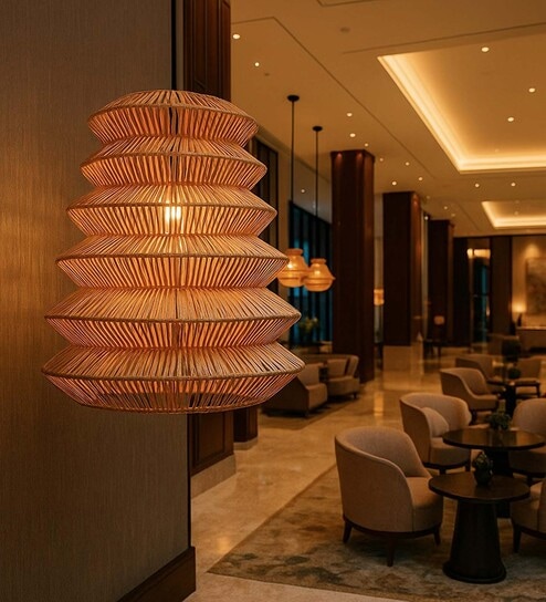 Hanging Lights For Living Room,Pendant Lights For Ceiling-Cylindrical Lamp,Brown (D43 X H48 Cm)