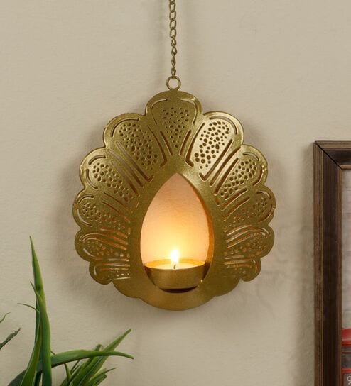 Hanging Peacock Etching Tealight Holder