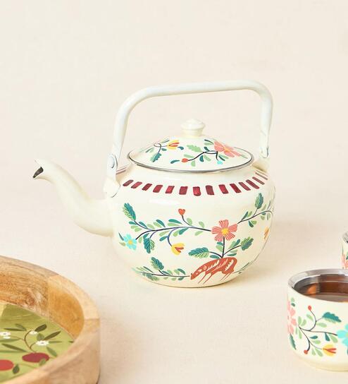 Hangul Hand-painted Kahwah Kettle, Steel-1200-ml | Kashmir Trails