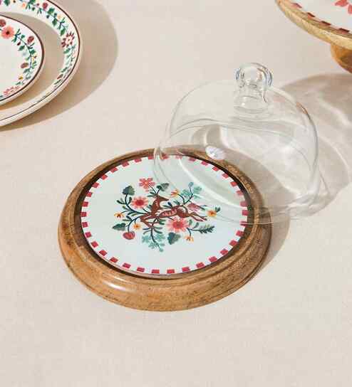Hangul Wooden Cake Cloche, 8" dia | Kashmir Trails