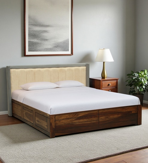 Hannut Sheesham Wood King Size Bed In Provincial Teak Finish With Box Storage