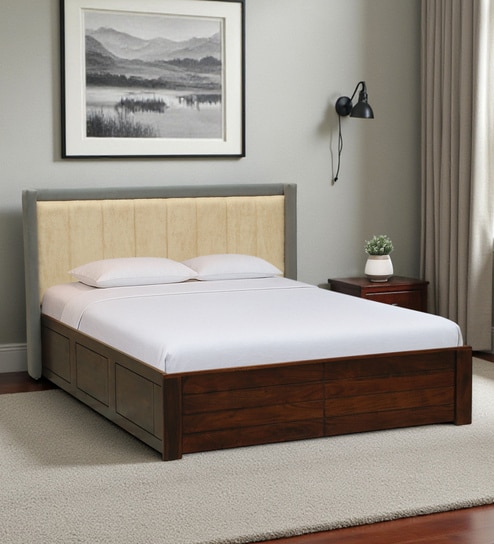 Hannut Sheesham Wood Queen Size Bed In Provincial Teak Finish With Box Storage